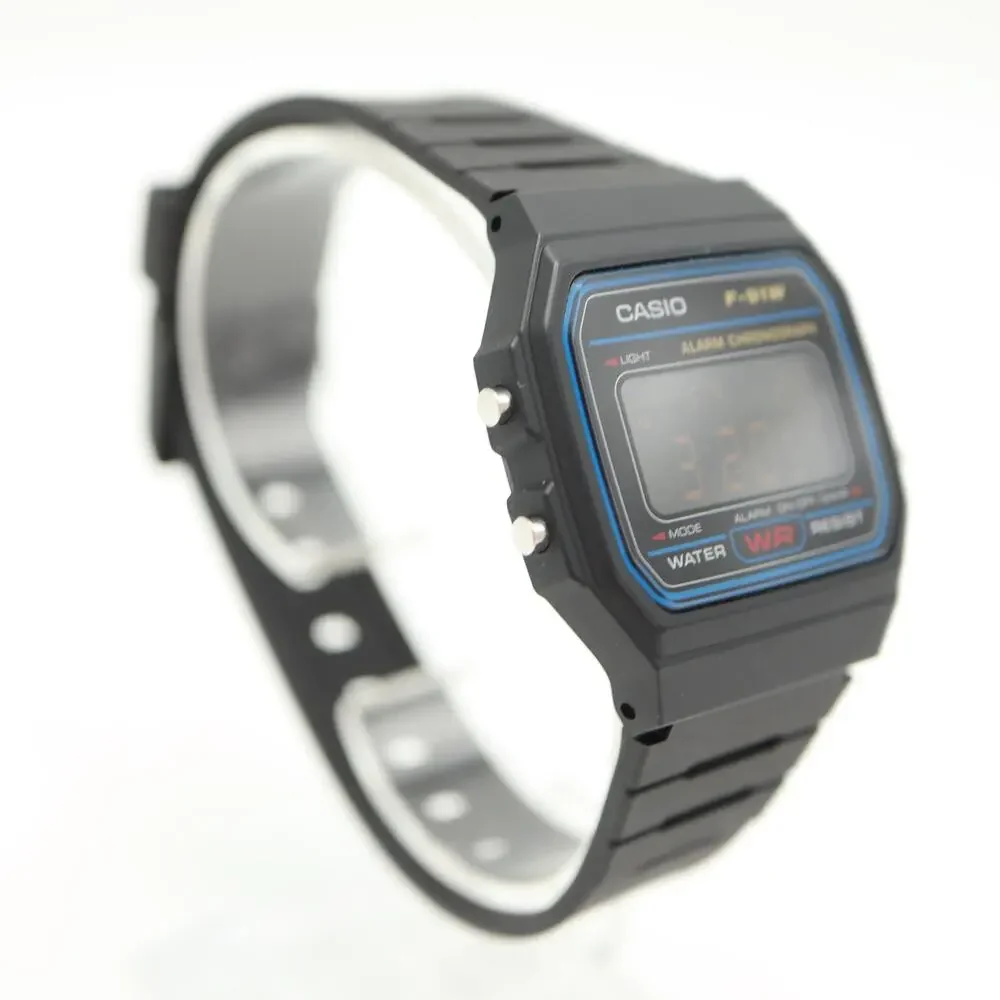 Casio F-91W Black Negative Display Digital 35mm Watch Alarm Chrono w New Battery